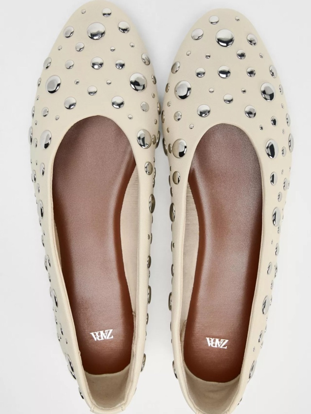 Zara White Studded Slip-On Flats 37